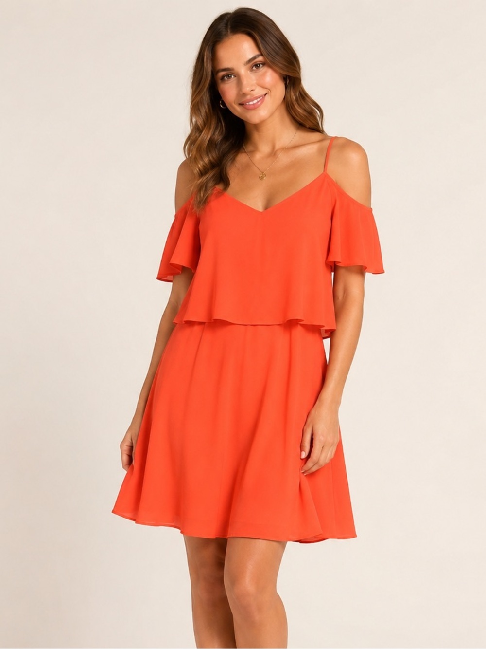 cooper & ella Orange Cold-Shoulder Spaghetti Strap Mini Dress